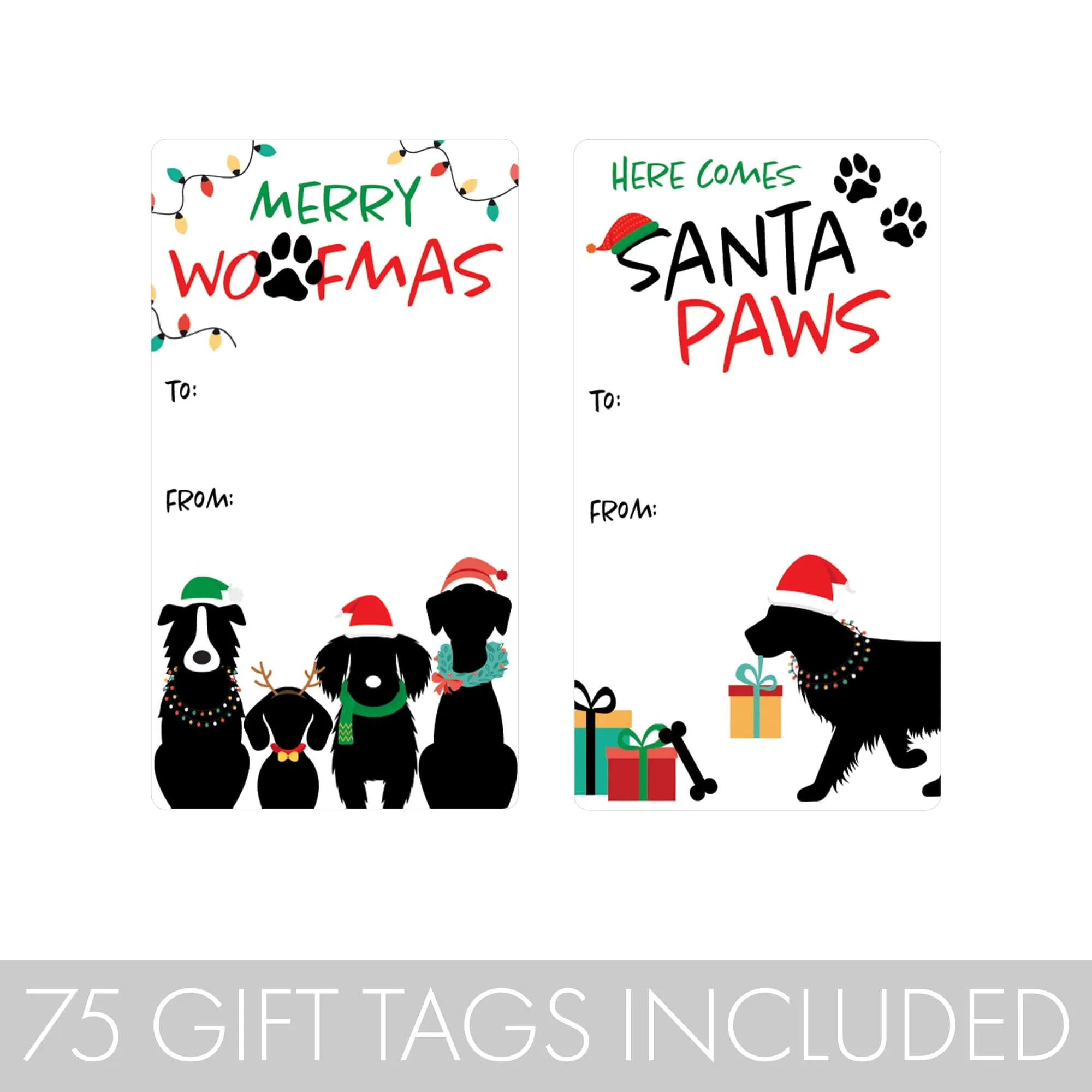 Christmas Gift Tag Stickers: Whimsical  Merry Woofmas Puppy Gift Labels - 75 Stickers