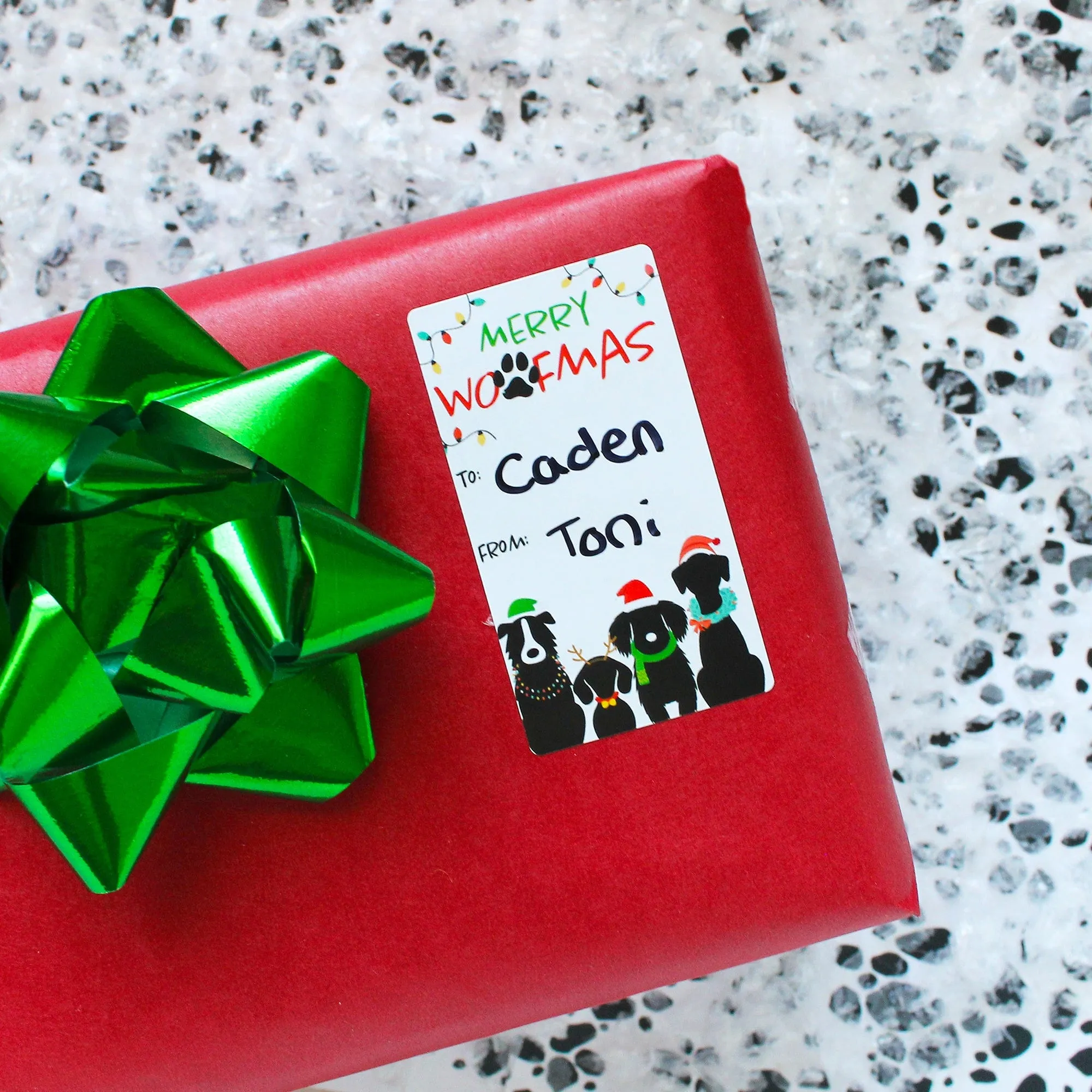 Christmas Gift Tag Stickers: Whimsical  Merry Woofmas Puppy Gift Labels - 75 Stickers