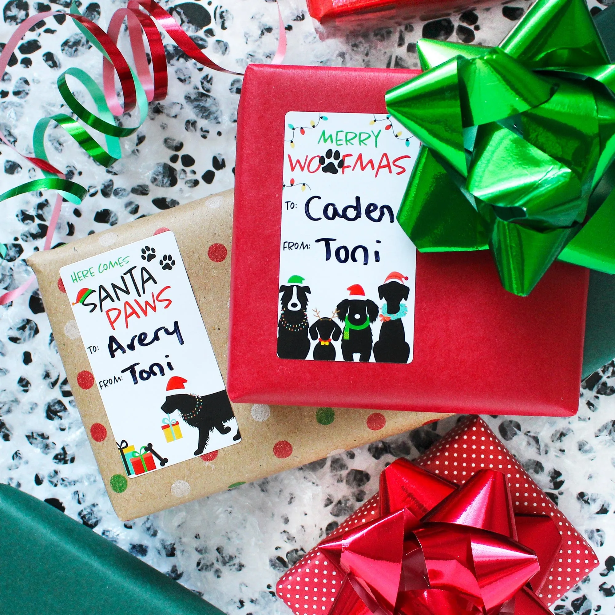 Christmas Gift Tag Stickers: Whimsical  Merry Woofmas Puppy Gift Labels - 75 Stickers