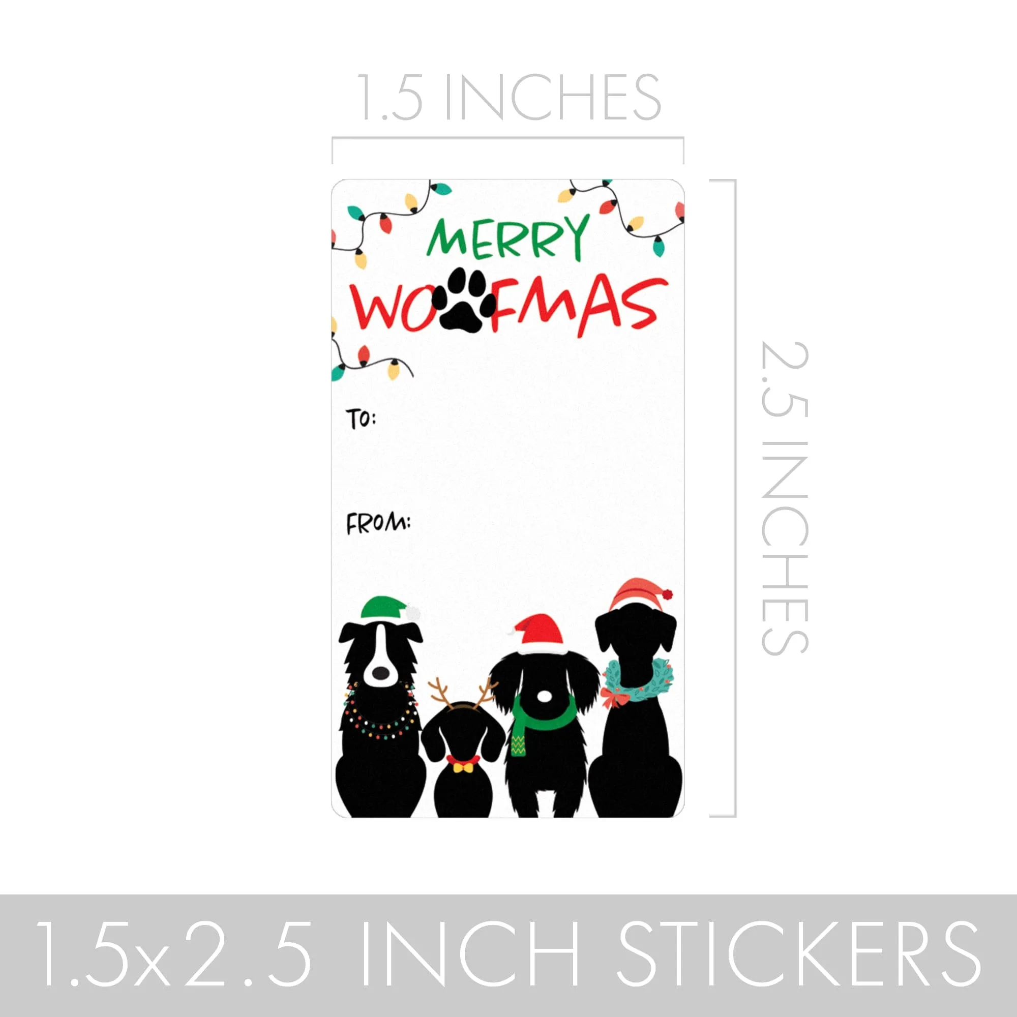 Christmas Gift Tag Stickers: Whimsical  Merry Woofmas Puppy Gift Labels - 75 Stickers