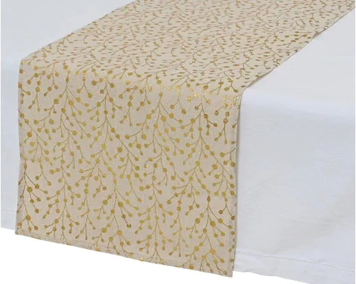 Christmas Tablerunner Polyester Linen Foil Berry Print