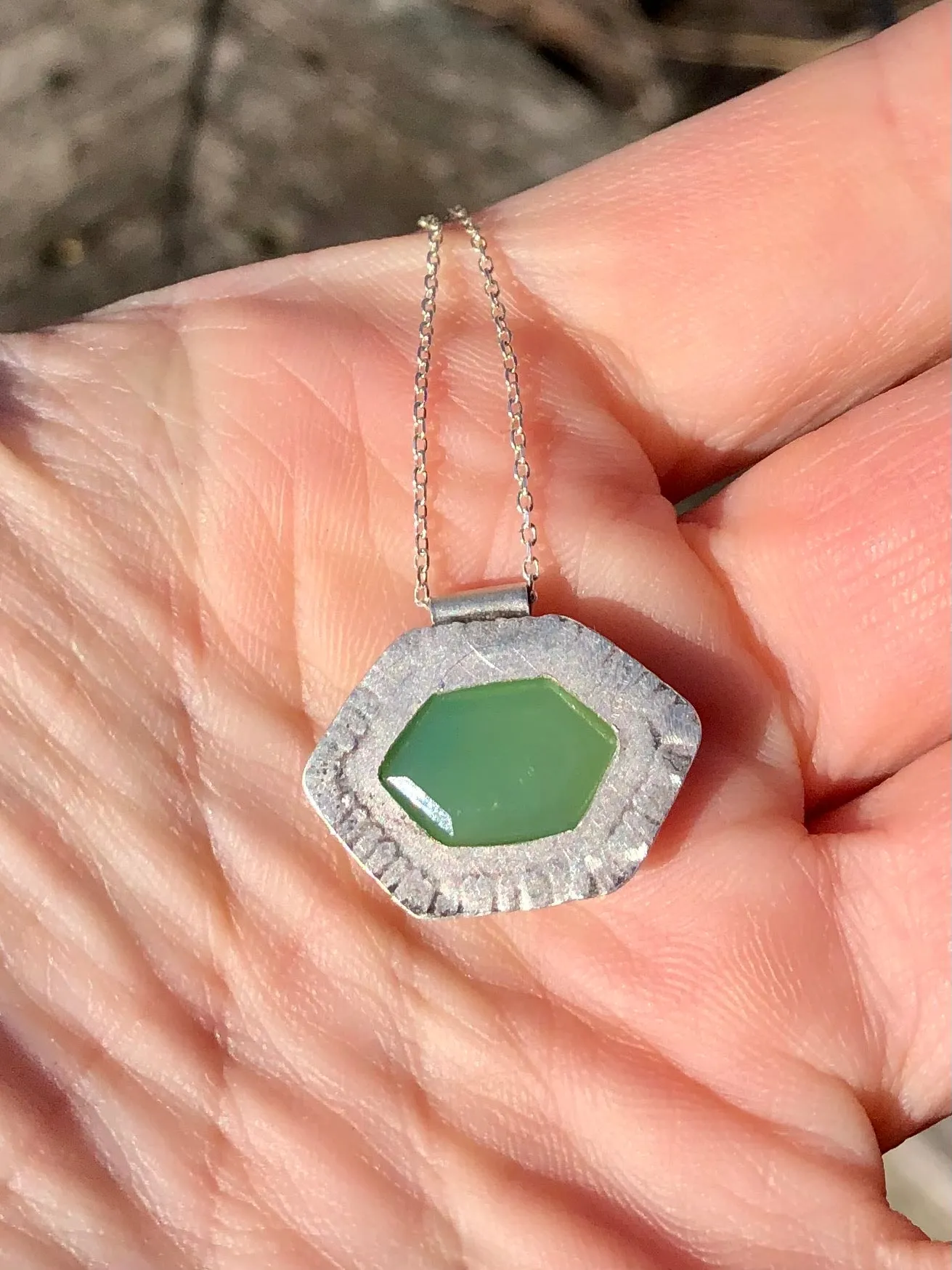 Chrysoprase Horizontal Hex Necklace