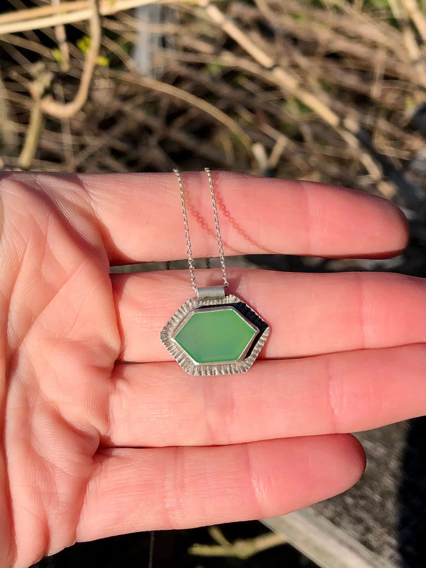 Chrysoprase Horizontal Hex Necklace