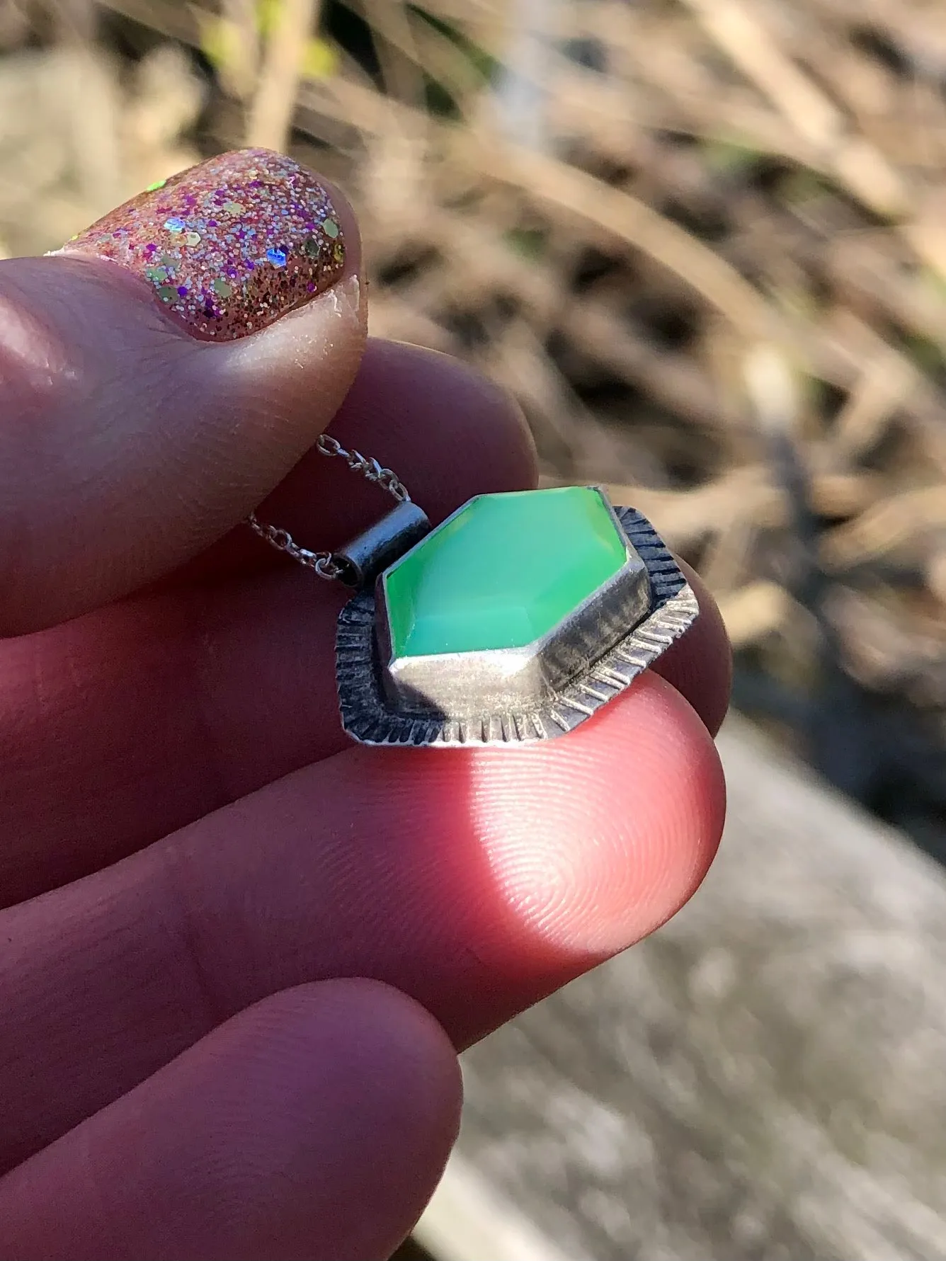 Chrysoprase Horizontal Hex Necklace