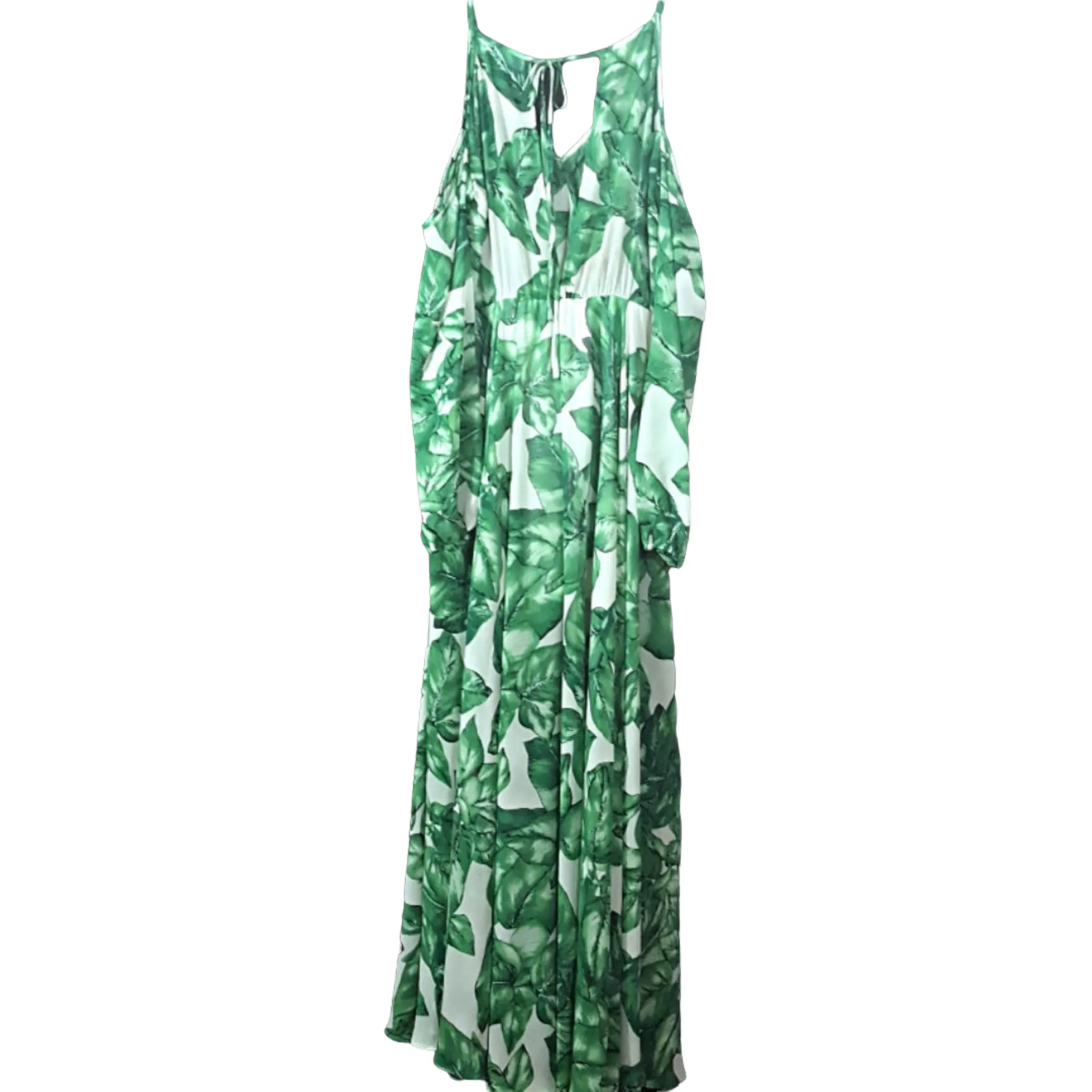 Cindi Bindi Leaf Print Cold Shoulder Maxi Dress size L