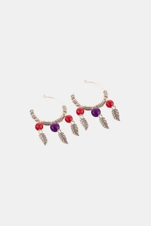 Circle Hoops With Red Ghungroo And Hanging Leaves