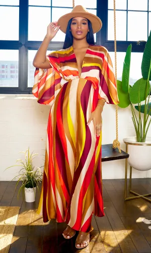 Classy Elegance | Cape Maxi Dress - Rust Multi FINAL SALE