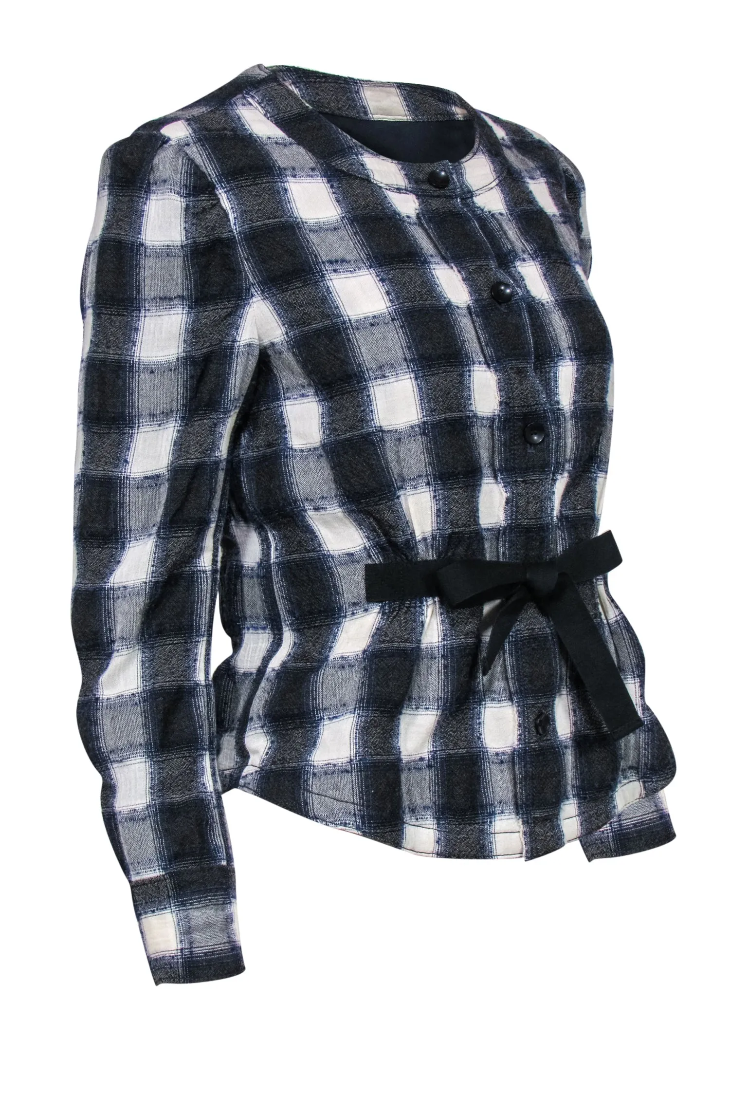 Club Monaco - Blue, Grey & White Plaid Jacket w/ Waist Tie Sz S