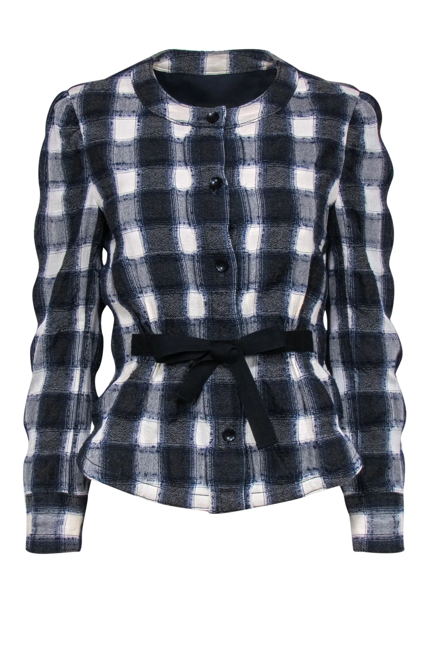 Club Monaco - Blue, Grey & White Plaid Jacket w/ Waist Tie Sz S
