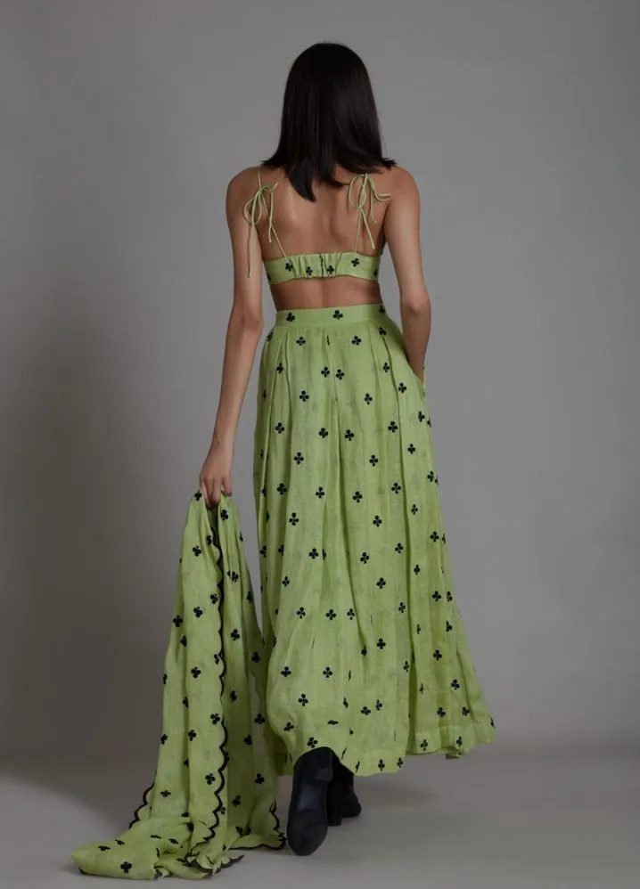 Clubs Counter Lehenga Set- Green