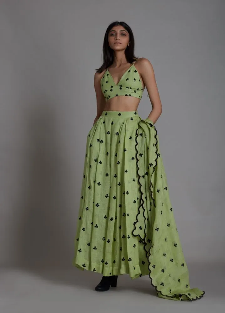 Clubs Counter Lehenga Set- Green