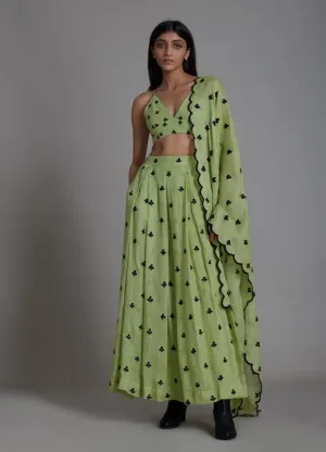 Clubs Counter Lehenga Set- Green