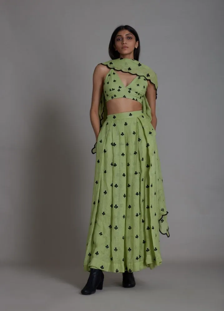 Clubs Counter Lehenga Set- Green
