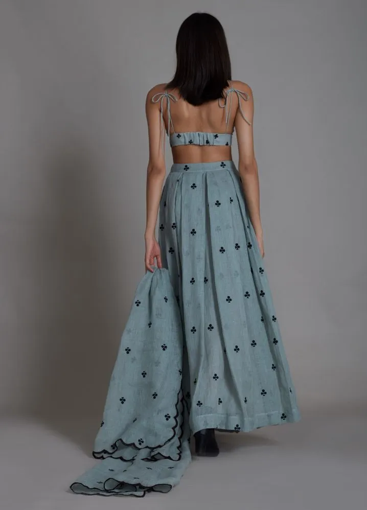 Clubs Counter Lehenga Set- Greyish Blue