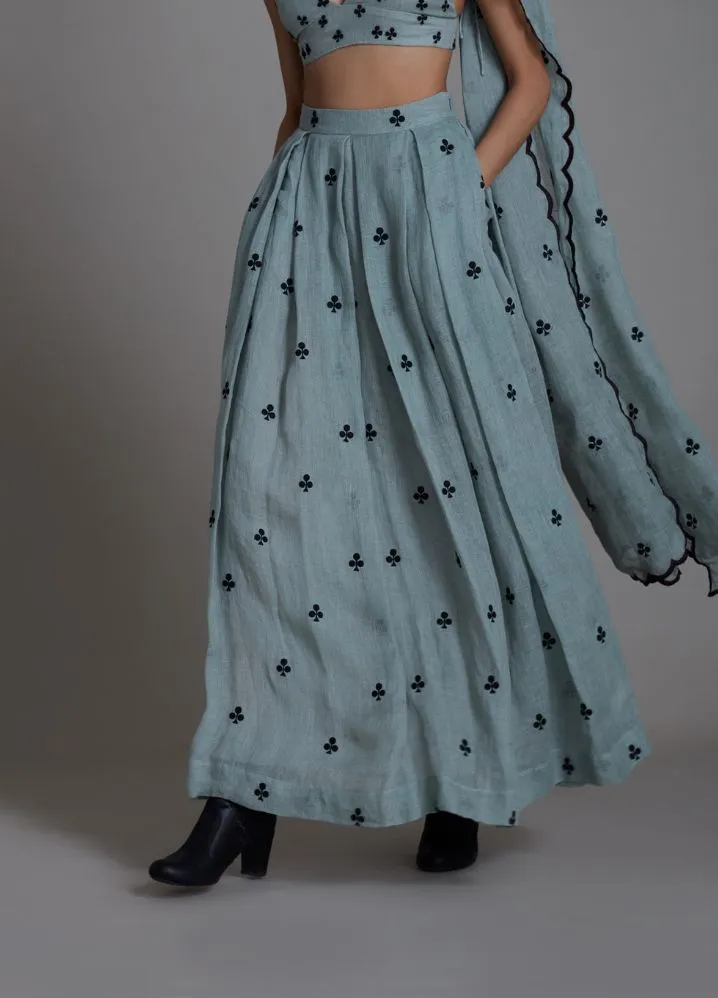 Clubs Counter Lehenga Set- Greyish Blue