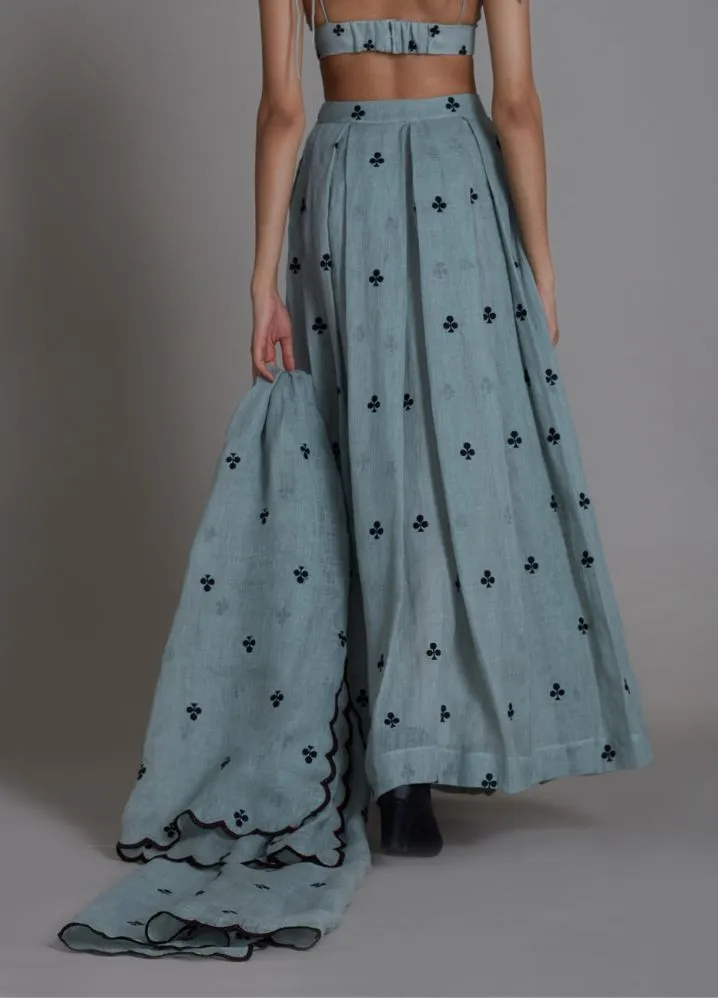 Clubs Counter Lehenga Set- Greyish Blue