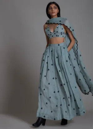 Clubs Counter Lehenga Set- Greyish Blue