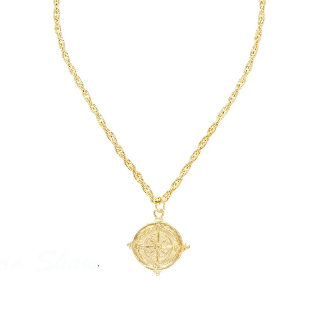 Compass Rope Chain Pendant Necklace