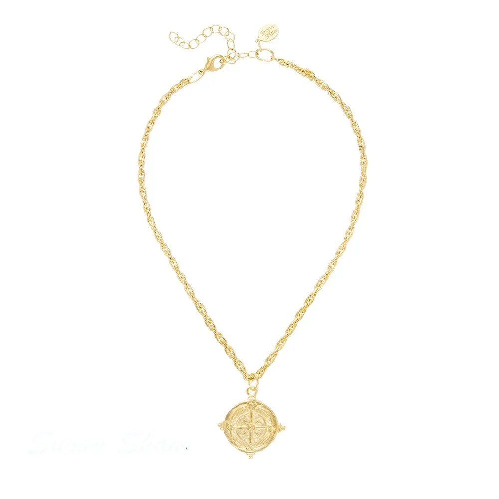 Compass Rope Chain Pendant Necklace