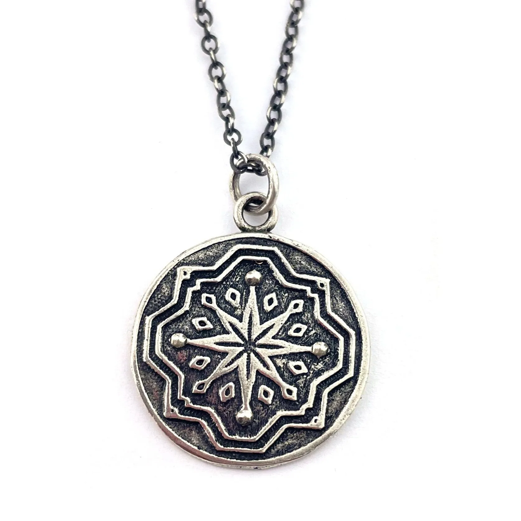 COMPASS ROSE Charm Necklace - Silver