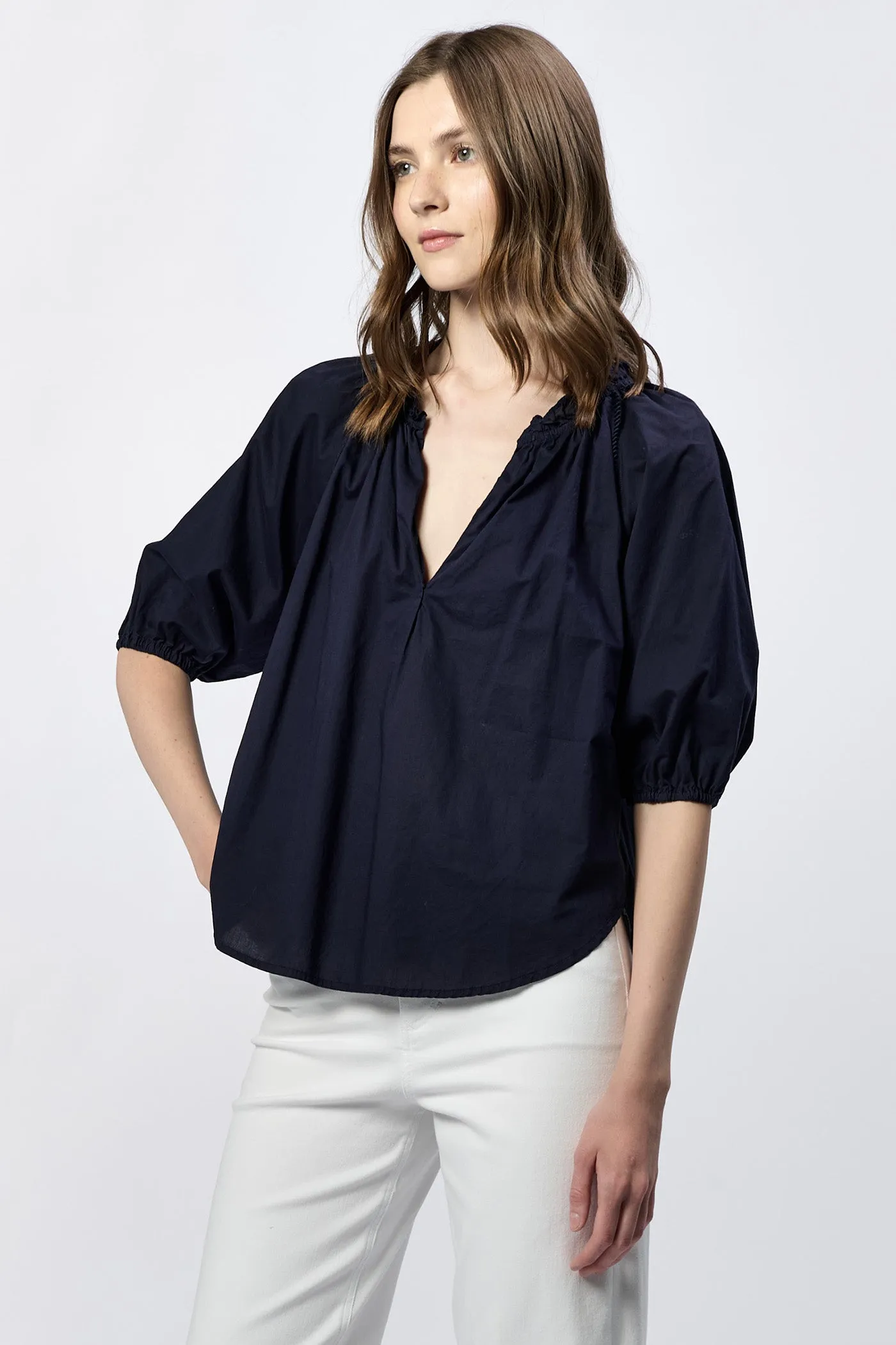 COSTA V-NECK 3/4 SLEEVE RELAXED FIT BLOUSE BLACK IRIS
