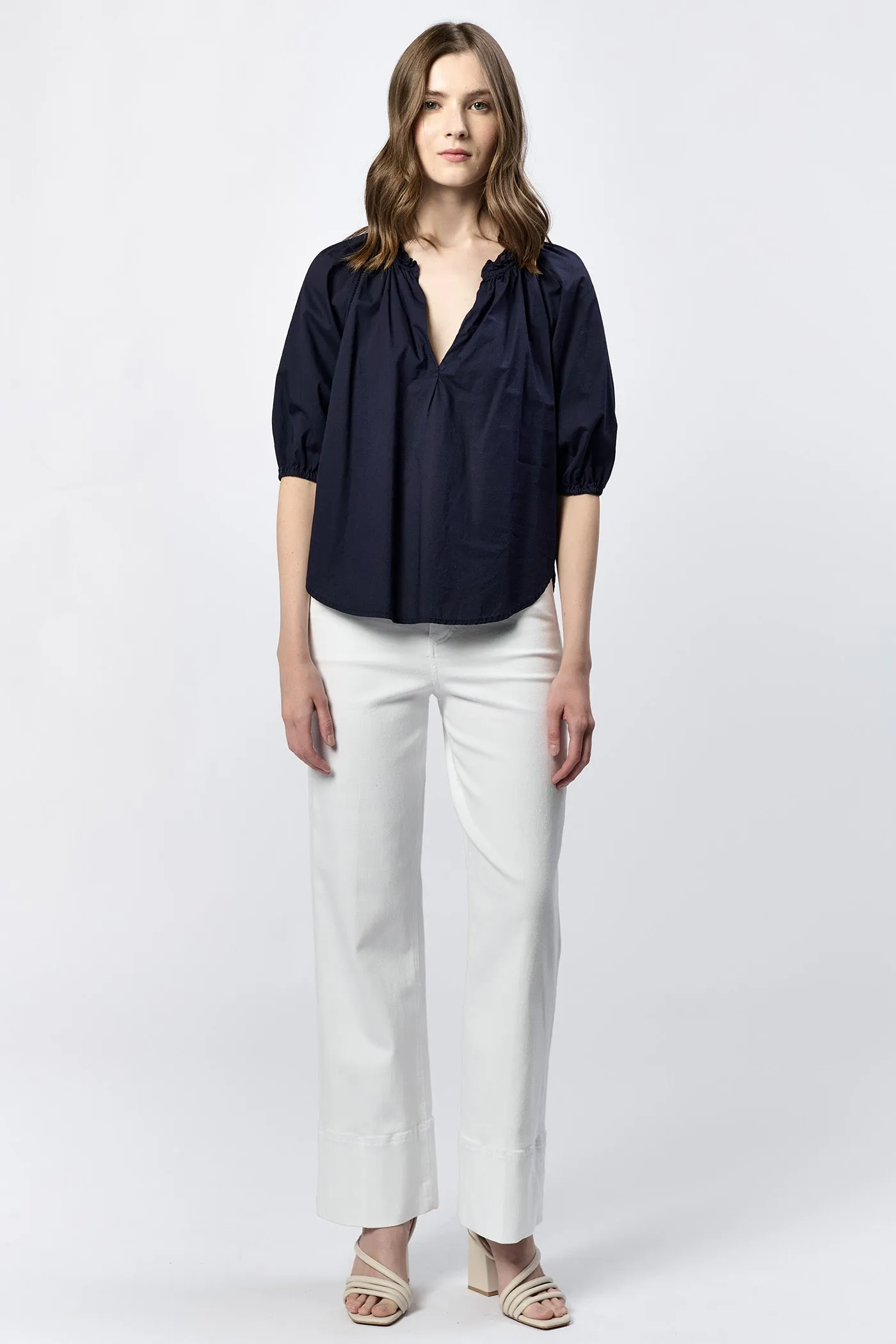 COSTA V-NECK 3/4 SLEEVE RELAXED FIT BLOUSE BLACK IRIS