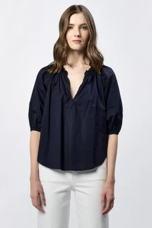 COSTA V-NECK 3/4 SLEEVE RELAXED FIT BLOUSE BLACK IRIS