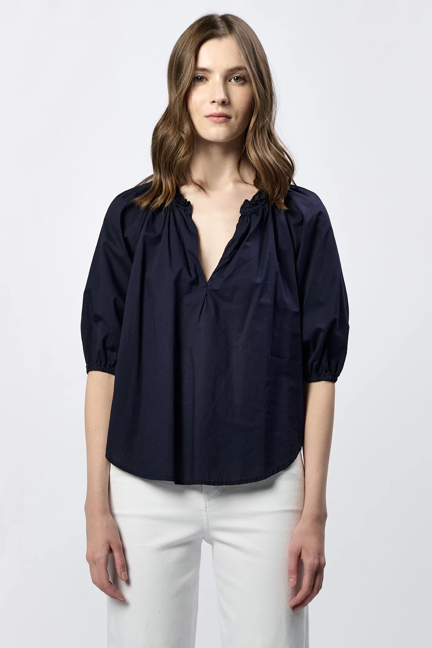 COSTA V-NECK 3/4 SLEEVE RELAXED FIT BLOUSE BLACK IRIS