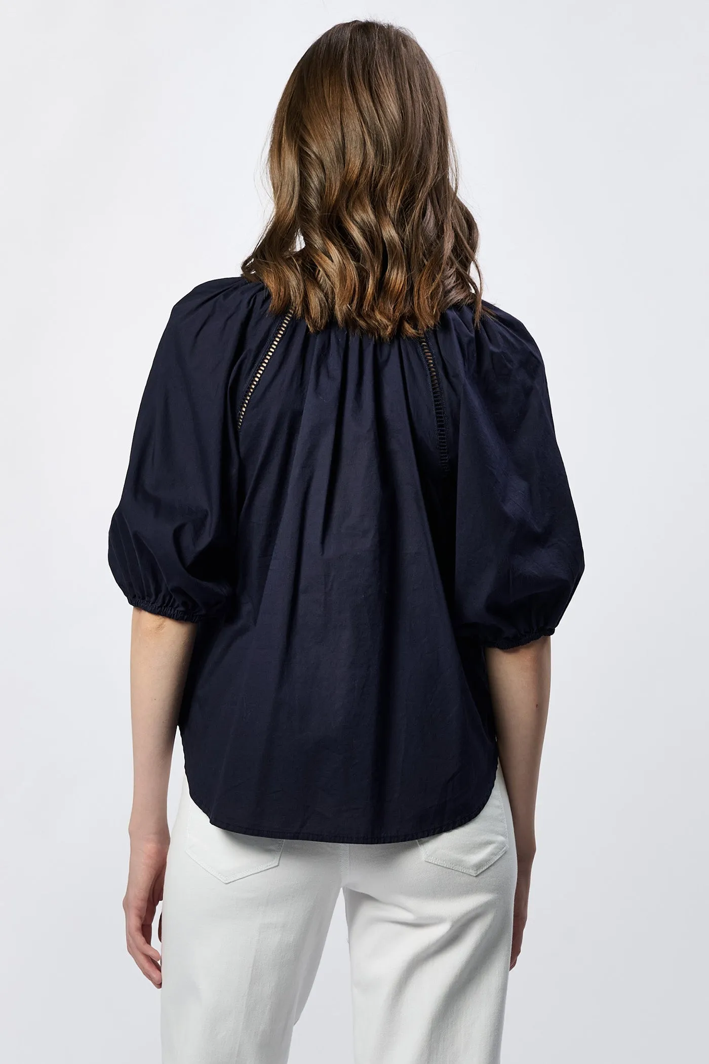 COSTA V-NECK 3/4 SLEEVE RELAXED FIT BLOUSE BLACK IRIS