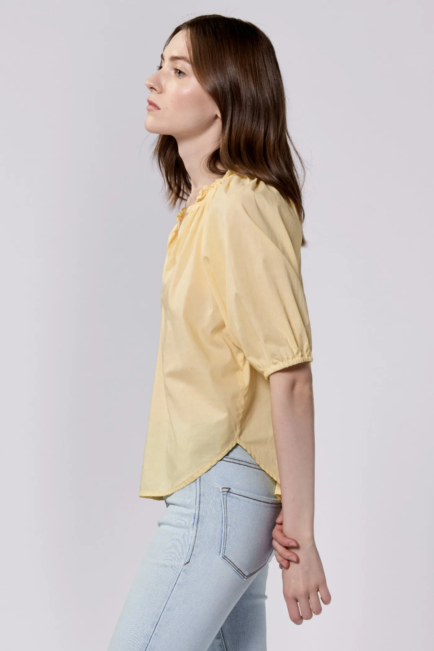COSTA V NECK 3/4 SLEEVE RELAXED FIT BLOUSE PALE BANANA