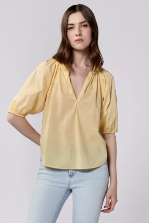 COSTA V NECK 3/4 SLEEVE RELAXED FIT BLOUSE PALE BANANA