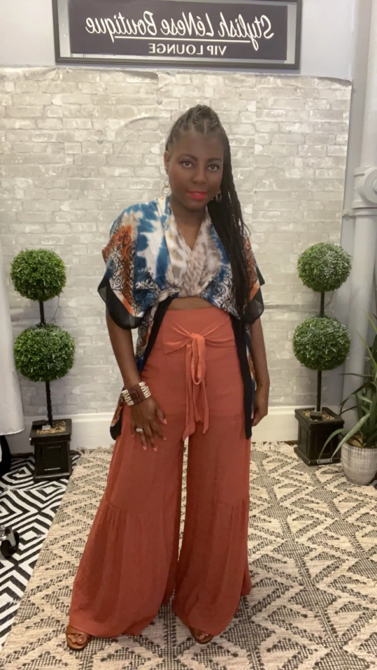 Crinkle Tie Front Smocked Waist  Wide Leg Pants