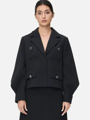 Cropped Lapel Collar Lantern Sleeve Jacket