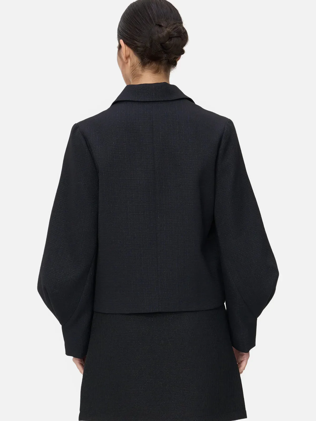 Cropped Lapel Collar Lantern Sleeve Jacket