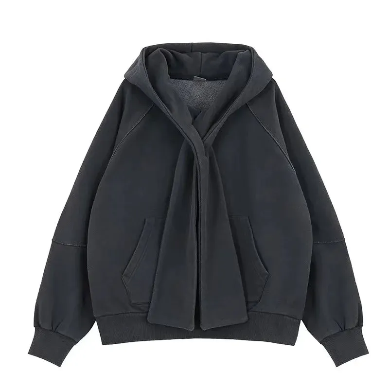 Cross Tie Design Shoulder Slung Hoodie