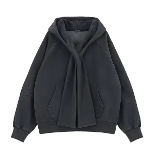 Cross Tie Design Shoulder Slung Hoodie