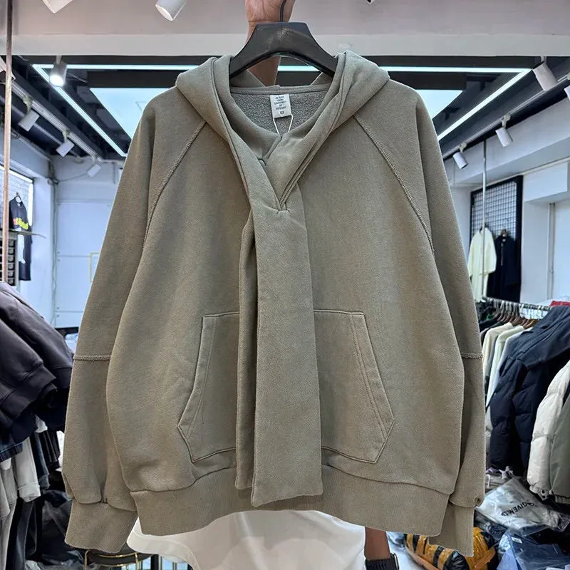 Cross Tie Design Shoulder Slung Hoodie