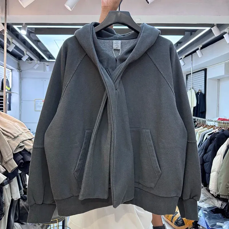 Cross Tie Design Shoulder Slung Hoodie