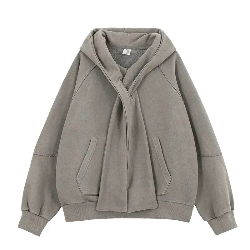 Cross Tie Design Shoulder Slung Hoodie