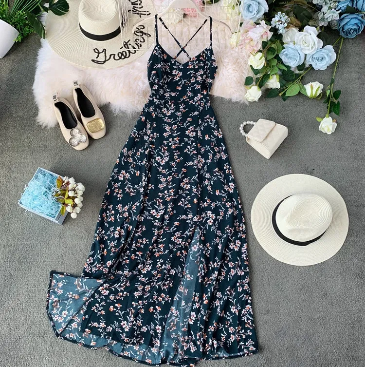 Crossover Strappy Floral Slip Dress