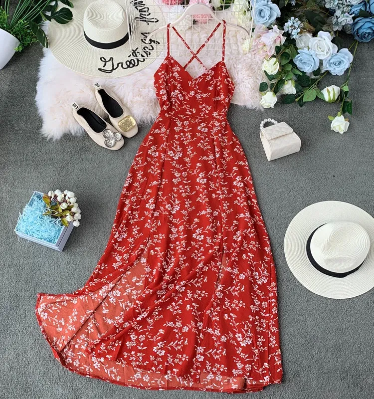Crossover Strappy Floral Slip Dress