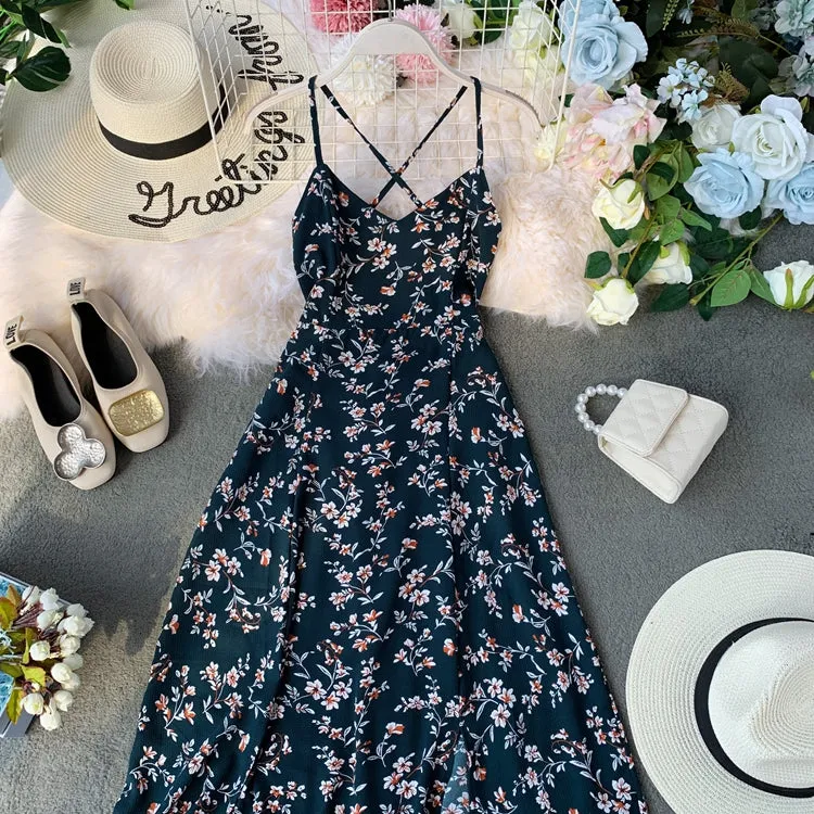 Crossover Strappy Floral Slip Dress