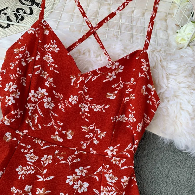 Crossover Strappy Floral Slip Dress
