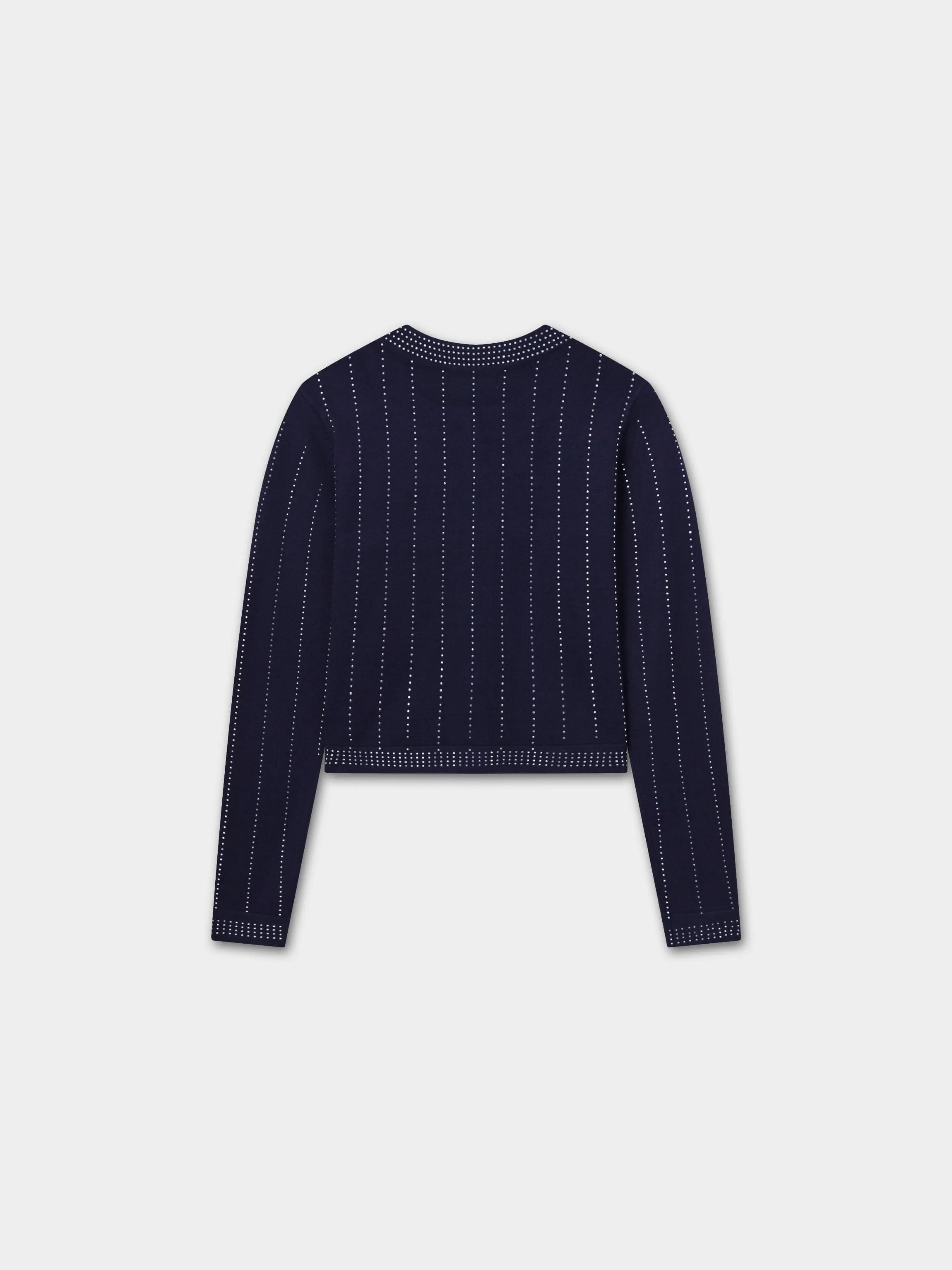 Crystal Pinstripe Crew Cardigan-Navy