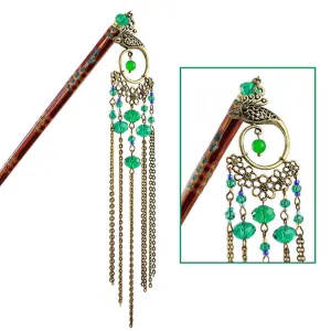 Crystalmood Shell Decorated Lacquered Ironwood Hairstick w/ Crystal & Phoenix Tassels
