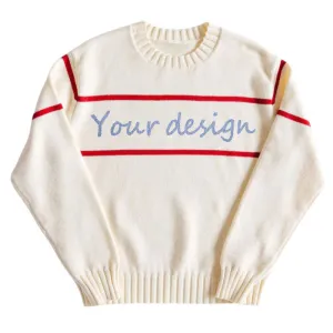 Custom 100% Cotton Women Knit Pullover Sweater with Retro Stripe Design