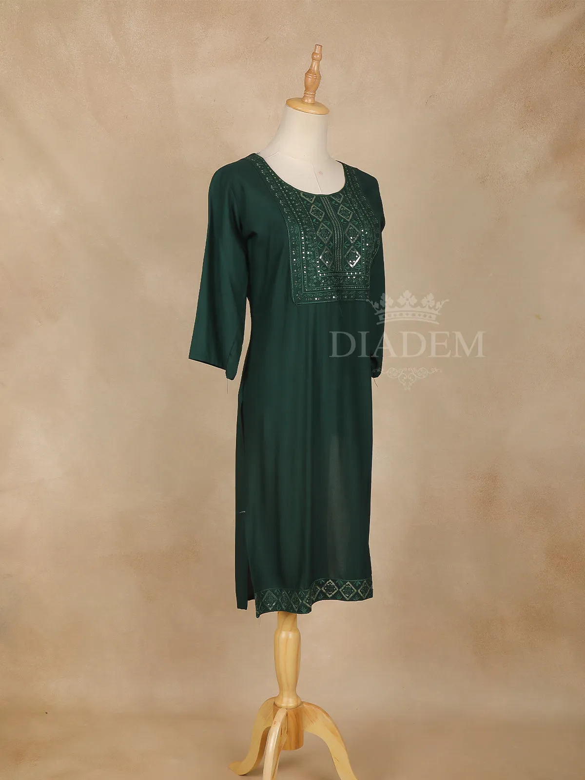 Dark Green Solid Cotton Kurti