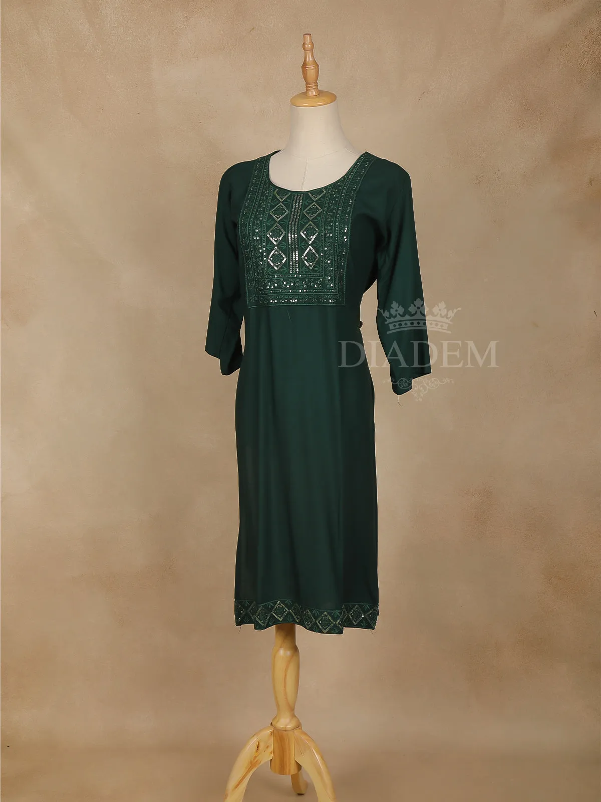 Dark Green Solid Cotton Kurti