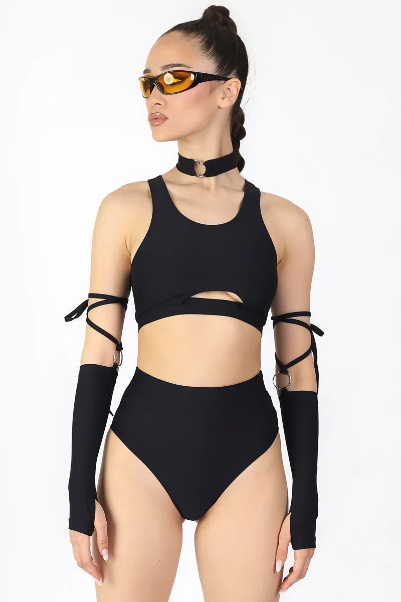 Deep Black Cut Out Bra Top