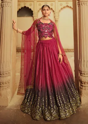 Deep Pink to Purple Multi Color Sequins Festive Lehenga Choli